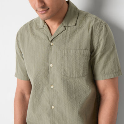 mutual weave Mens Short Sleeve Seersucker Camp Shirt