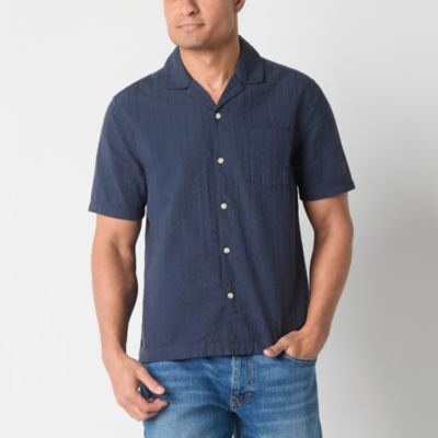 mutual weave Mens Short Sleeve Seersucker Camp Shirt