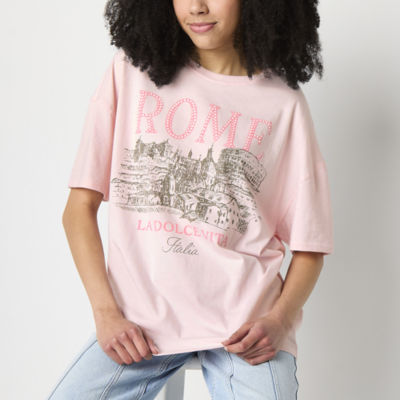 Rome Italy La Dolce Vida Oversized Tee Womens Crew Neck Short Sleeve Oversized Juniors Graphic T-Shirt