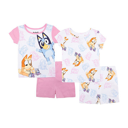 Toddler Girls Bluey Crew Neck Short Sleeve 4-pc. Pajama Sets, 4t, Pink