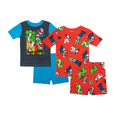 Little & Big Kid Boys Super Mario Crew Neck Short Sleeve 4-pc. Pajama Sets