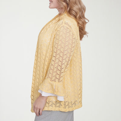 Alfred Dunner Dress Code Womens Plus Crew Neck 3/4 Sleeve Layered Top