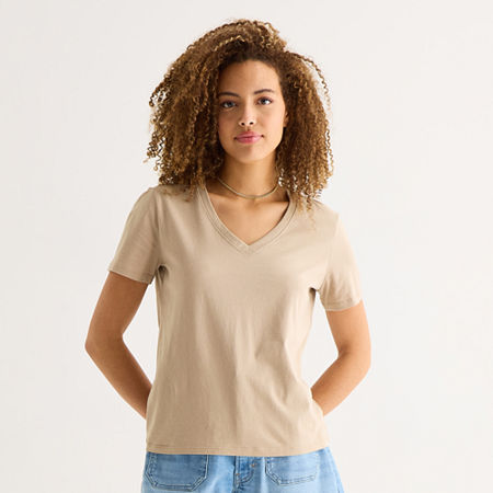 a.n.a Womens V Neck Short Sleeve T-Shirt, Petite Xx-large, Beige