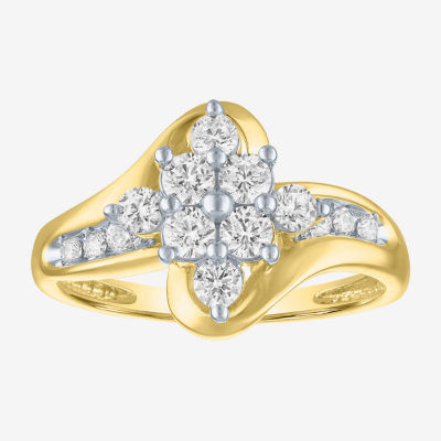 (G-H / Si2-I1) Womens 2/3 Ct. T.W. Lab Grown White Diamond 10K Gold Side Stone Bypass  Cocktail Ring