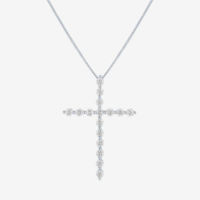 (G-H / Si2-I1) Womens 2/3 Ct. T.W. Lab Grown White Diamond 10K White Gold Cross 18 Inch Pendant Necklace