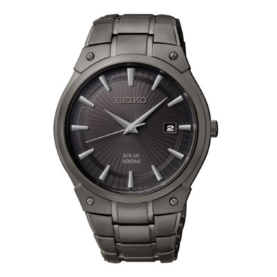 Seiko® Mens Black Ion Stainless Steel Solar Watch SNE325