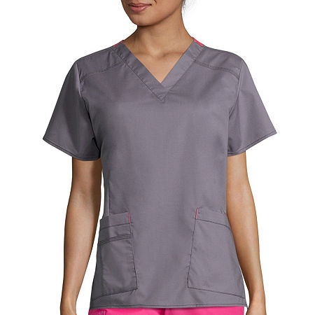 Wink Wonderflex Verity Womens V Neck Tag Free Short Sleeve Scrub Top, 2x-large, Gray