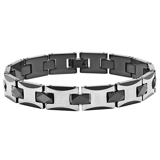 Mens 8 1/2 Inch Stainless Steel & Black Tungsten Link Bracelet - JCPenney