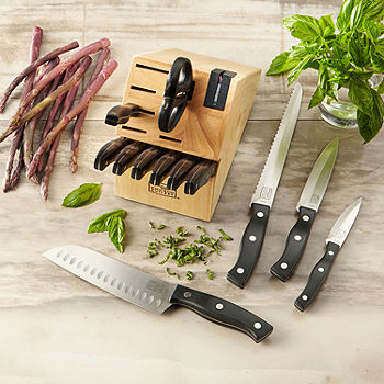 Chicago Cutlery Essentials 15pc Knife Set - Black Handle - Stainless Steel  Blades - Includes Wood Block, Shears, and Steak Knives