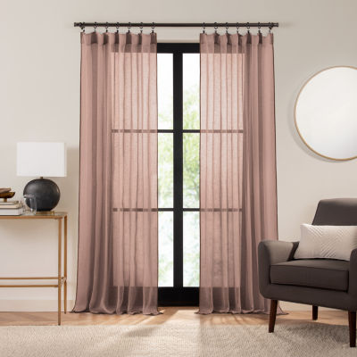 Fieldcrest Luxury Linen Border Stripe Sheer Rod Pocket Back Tab Single Curtain Panel