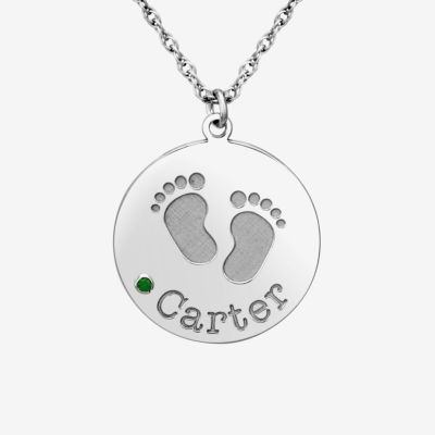 Personalized Womens Simulated Multi Color Stone Sterling Silver Round Pendant Necklaces
