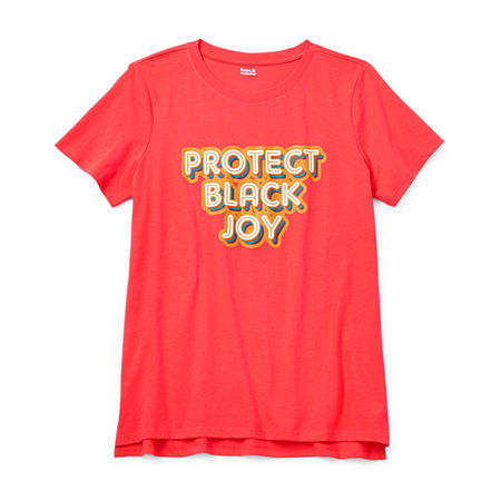 Hope & Wonder Protect Black Joy Womens Crew Neck Short Sleeve Regular Fit Graphic T-Shirt