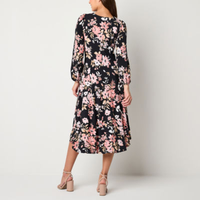 Robbie Bee 3/4 Sleeve Floral Midi Fit + Flare Dress