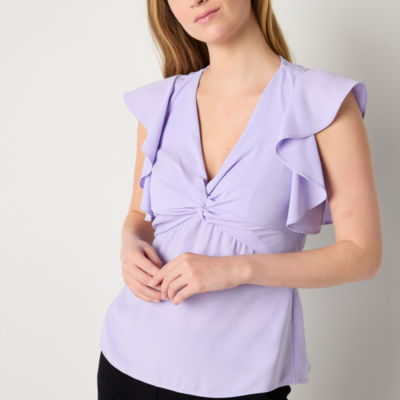 52seven Womens V Neck Short Sleeve Blouse