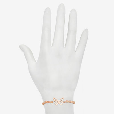 Bijoux Bar Delicates Womens Rose Tone Butterfly Beaded Bracelet