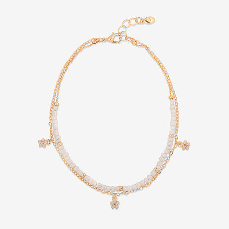 Bijoux Bar Delicates Womens Gold Tone 9 Inch Solid Link Flower Ankle Bracelet