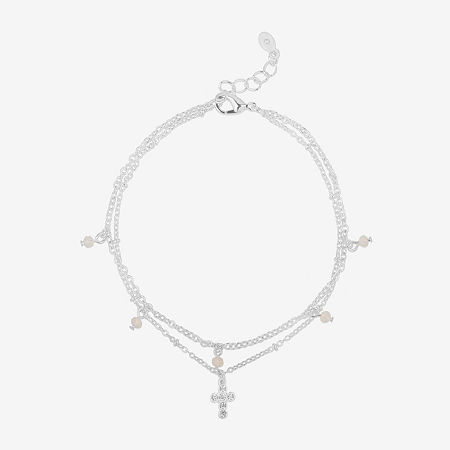 Bijoux Bar Delicates Womens Silver Tone 9 Inch Solid Link Cross Ankle Bracelet
