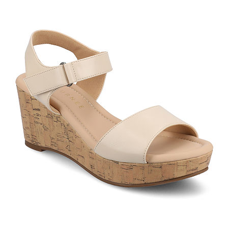 Journee Collection Womens Ranae Wedge Sandals, 11 Medium, Beige