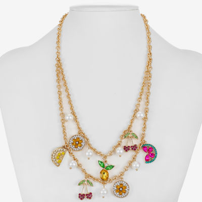 Monet Jewelry Gold Tone Fruit Lemon Watermelon Womens Multi Color Gold Tone 18 Inch Collar Necklace