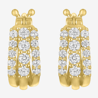 (G-H / I1-I2) Womens 1/3 CT. T.W. Lab Grown White Diamond 10K Gold 12.1mm Hoop Earrings