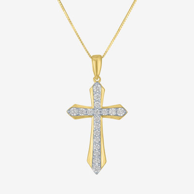 (G-H Womens 1/3 CT. T.W. Lab Grown White Diamond 10K Gold Cross 16 Inch Pendant Necklace