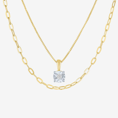 Yes Womens Diamond Accent Lab Grown White Diamond 14K Gold Over Silver Sterling Silver Round 16 Inch Pendant Necklaces