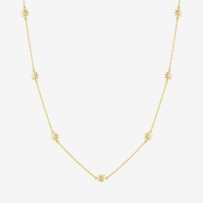 (G-H Womens 1/10 CT. T.W. Lab Grown White Diamond 14K Gold Over Silver Sterling Silver Star 16 Inch Pendant Necklace