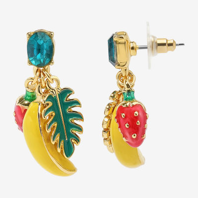 Bijoux Bar Gold Tone Fruit Green Glass Drop Earrings