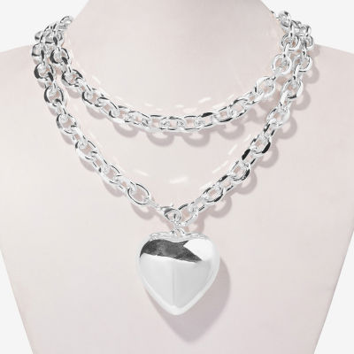 Bijoux Bar Silver Tone Womens Zinc Heart Pendant Necklaces