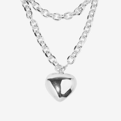 Bijoux Bar Silver Tone Womens Zinc Heart Pendant Necklaces