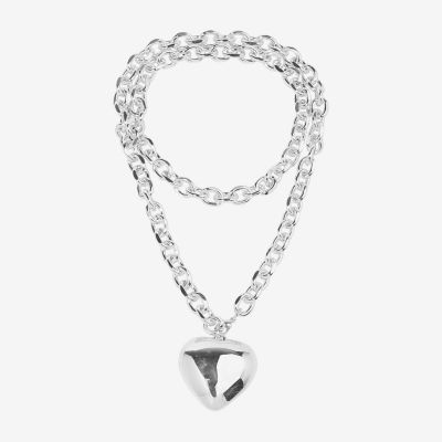 Bijoux Bar Silver Tone Womens Zinc Heart Pendant Necklaces
