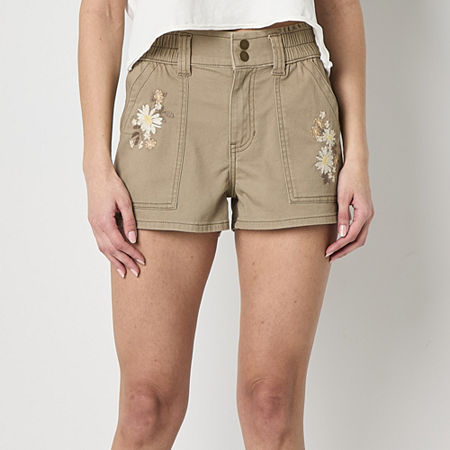 Arizona Womens High Rise-Juniors Midi Short, 0, Brown
