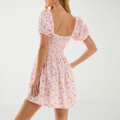 City Triangle Womens Juniors Short Sleeve Floral Fit + Flare Dress