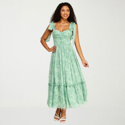 Premier Amour Womens Sleeveless Floral Midi Fit + Flare Dress