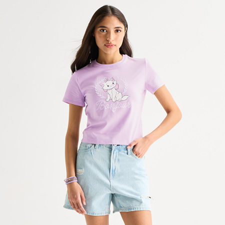 Womens Juniors Crew Neck Short Sleeve Fitted The Aristocats Graphic T-Shirt, Xx-large, Purple
