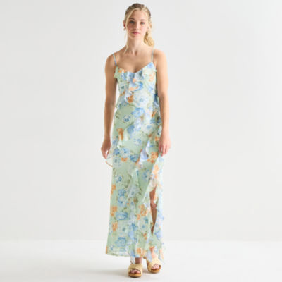 by&by Womens Juniors Sleeveless Floral Midi Slip Dress