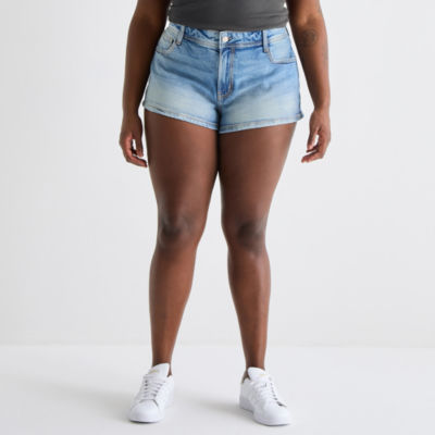 Arizona Womens Low Rise Juniors Plus Denim Short, Color: Med