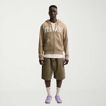 Nike Club Mens Long Sleeve Fleece Zipper Active Hoodie, Medium, Beige