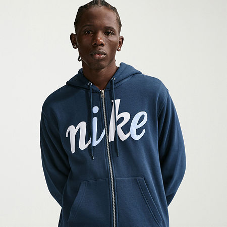 Nike Club Mens Long Sleeve Fleece Zipper Active Hoodie, Large, Blue