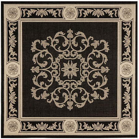 Courtyard Medallion Delight Indoor/Outdoor Square Rug, One Size, Black