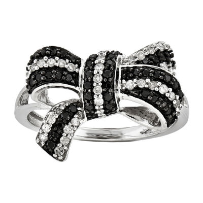 1/3 CT.T.W. Natural White and Color-Enhanced Black Diamond Bow Ring