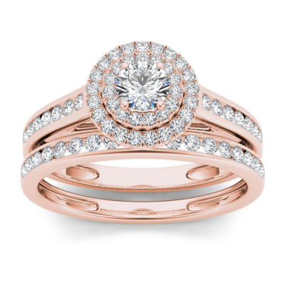 3/4 CT.T.W. Natural Diamond 10K Rose Gold Bridal Ring Set, Color: Rose ...