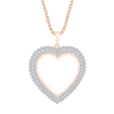 Womens 1/ CT. T.W. Mined White Diamond 10K Rose Gold Heart Pendant Necklace