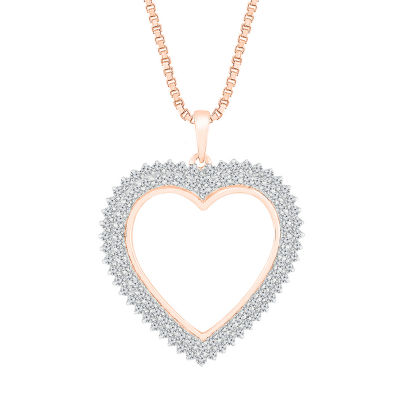 Womens 1/ CT. T.W. Natural White Diamond 10K Rose Gold Heart Pendant Necklace