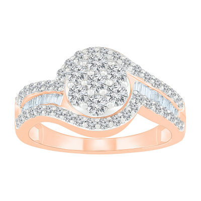 Womens 1 CT. T.W. Natural White Diamond 10K Rose Gold Halo Cocktail Ring