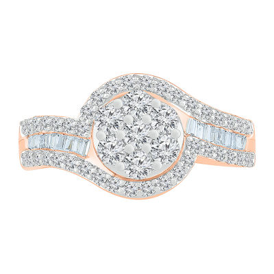 Womens 1 CT. T.W. Natural White Diamond 10K Rose Gold Halo Cocktail Ring