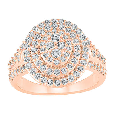 Womens 1 CT. T.W. Natural White Diamond 10K Rose Gold Halo Cocktail Ring