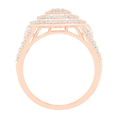 Womens 1 CT. T.W. Natural White Diamond 10K Rose Gold Halo Cocktail Ring