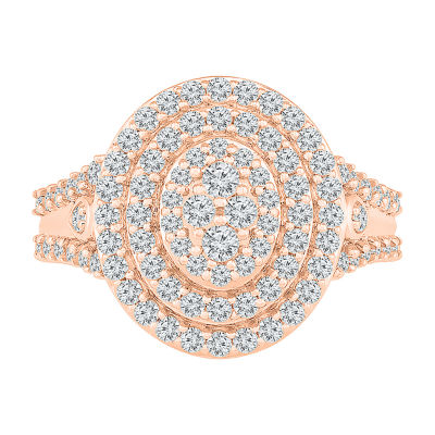 Womens 1 CT. T.W. Natural White Diamond 10K Rose Gold Halo Cocktail Ring