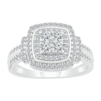 Womens 3/4 CT. T.W. Natural White Diamond 10K White Gold Halo Cocktail Ring